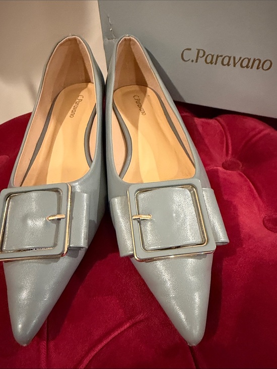 C.Paravano Shoes - Light blue Gray Pointed Toe Buckle Flats
